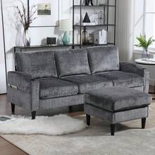 Convertible Sectional Sofa Couch, 3-Seater L-Shaped Couch, Small Sectional Sofa, With Storage Ottoman, Cup Holder, Modern Chenille Fabric Sofa For Small Space/Apartment/Office - Xám - Xem 4