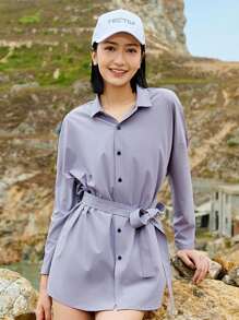 TECTOP 夏季运动女式长袖夹克防晒UPF 40+ 紫外线徒步户外钓鱼防护速干轻便降温