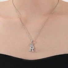 1pc Stainless Steel Letter A-Z Necklace With Micro-Inlaid Zirconia Crown Pendant For Women Everyday Wear, Removable Copper Plated Pendant, Ideal Gift For Good Friends Or Classmates