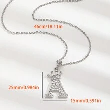 1pc Stainless Steel Letter A-Z Necklace With Micro-Inlaid Zirconia Crown Pendant For Women Everyday Wear, Removable Copper Plated Pendant, Ideal Gift For Good Friends Or Classmates