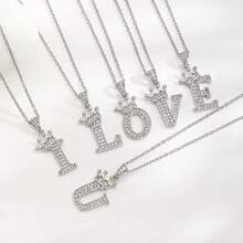 1pc Stainless Steel Letter A-Z Necklace With Micro-Inlaid Zirconia Crown Pendant For Women Everyday Wear, Removable Copper Plated Pendant, Ideal Gift For Good Friends Or Classmates