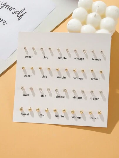 40 Pares Pendientes pequeños de imitación de perlas y strass, simples y elegantes, adecuados para uso diario