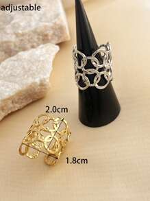 1pc Women Stainless Steel Geometric Circle Cutout Ring, Fashionable And Personalized Gold-Tone Party Jewelry With Adjustable Size, Suitable For Women, Mother Day, Teacher Day, Party, Date And Valentine Day Gift