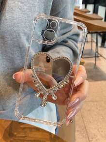 Valentines Clear Heart Shape Phone Case/Heart Shaped Mirror & Rhinestone Phone Case/Compatible With IPhone 15 Pro Max/15 Pro/15/14 Pro Max/14 Pro/14/13 Pro Max/13 Pro/13/12 Pro Max/12/11