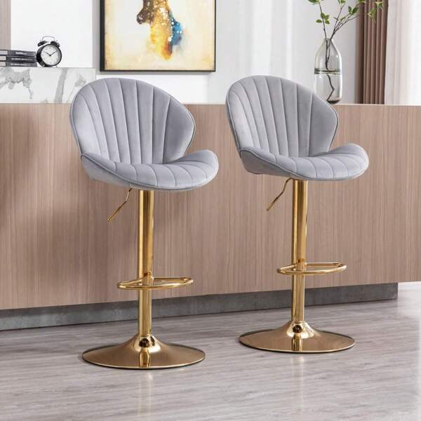 WAHSON OFFICE CHAIRS 2 taburetes de Bar Wahson ajustables de terciopelo, taburetes altos para mostrador con patas doradas, taburete dorado acolchado para Bar/Cocina