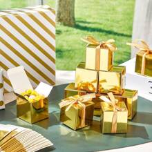 3/20/50 pièces Boîtes de faveur de mariage de 2 x 2 x 2 pouces , boîtes à bonbons gold de Noël avec rubans, boîtes de cadeau carrées vides en papier avec couvercles pour faveurs de fête, fête de naissance, création de mariée, pour traiter les invités