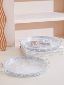 1pc Decorative Tray, Accessories Tray, Jewelry Tray, Wedding Decoration Tray Jewelry Box, Jewellery Box, Jewelry Organizer For Women And Girls, Jewelry Holder, Ideal For Halloween Earrings, Necklace, Rings, And Wedding Accessories;Also Suitable For Home Decor And Bridesmaid Gift Valentine Day Back To School - Clear - View 9