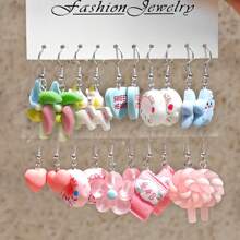 20 件跨境 INS 时尚甜美清新耳环，多巴胺、花朵、奶茶、甜甜圈、蘑菇、鸭子等可爱可爱的设计，情人节 - 彩色 - 查看 20