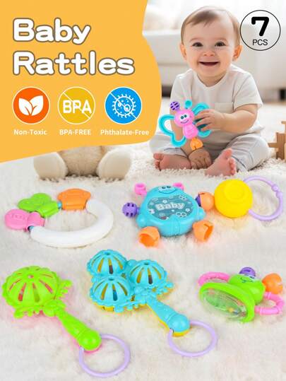 1 เซต 7 ชิ้น รูปผึ้ง การ์ตูน ของเล่นเขย่ามือ ของเล่น สำหรับ ทารก , รวมทั้ง กระดิ่งมือ , กระดิ่ง , ยางกัดเด็ก , Grip ของเล่น สำหรับ เตียงนอนเด็ก แขวน , จับ & การฝึกอบรม , เบบี้ ของเล่น , สุ่ม