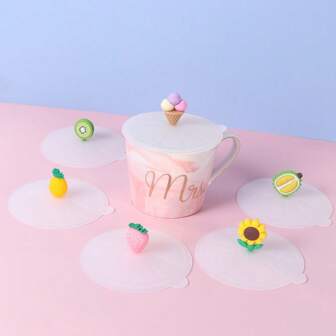 1 st genomskinlig tecknad söt silikonkoppsöverdrag Värmebeständigt läckagesäker förseglade lock Keps Dammtät kopplock