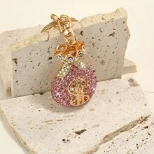 XINFENG COSTUME 1 pieza Llavero metálico con forma de bolsa de dinero creativa y decorada con estrás, decoración exquisita - Rosa - Ver 3