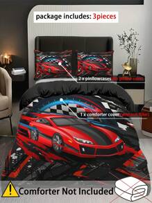 3pcs Duvet Cover Set, Racing Car Printed Bedding Set For Bedroom And Guest Room (1 Duvet Cover + 2 Pillowcase, Without Core)