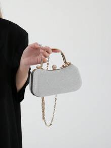 晚装包 婚礼包，新娘包，单肩斜挎包，闪光链条女士手提包 - 銀色 - 查看 2