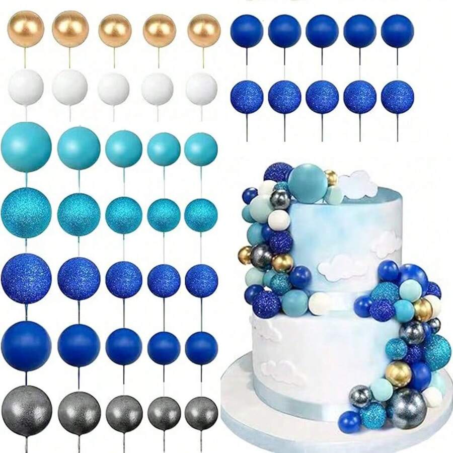 50pcs White, Pink And Gold Cake Decorating Balls, Including Gold