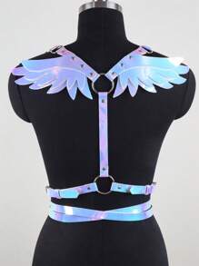 1pc Ladies Iridescent Gradient Blue PU Leather Angel Wings Harness, Fashion Horse Harness Belt Waistband Punk Clothing Accessory For Festivals, Parties And Performances Halloween - Colorful Blue - View 6