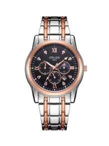 Reloj de lujo de negocios para hombre ORUSS, reloj deportivo impermeable de cuarzo con calendario y acero inoxidable para hombre, brilla en la oscuridad - Negro - Ver 5
