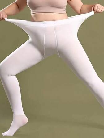 女士加大码简约纯白色连裤袜，舒适
