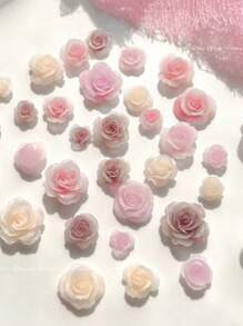 50pcs Mixed Size Retro Rose Resin Carved Camellia Flower Nail Art Decorations, Including Roses, For Nail Accessories (Nails NOT Included) DIY Nail Charms Nail Gems Nail Supplies