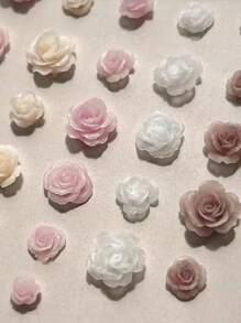 50pcs Mixed Size Retro Rose Resin Carved Camellia Flower Nail Art Decorations, Including Roses, For Nail Accessories (Nails NOT Included) DIY Nail Charms Nail Gems Nail Supplies