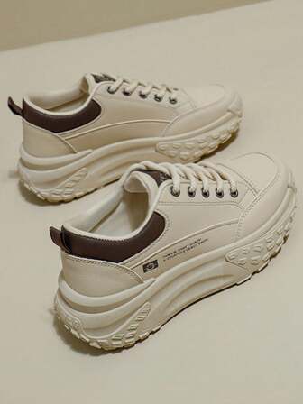 韓國新春系列女式舒適時尚厚底運動鞋，休閒優雅低幫運動鞋