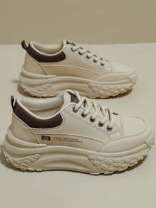 New Spring Collection Korean Comfortable Stylish Chunky Sneakers For Women, Casual & Elegant Low-Top Sneakers - Khaki - View 3