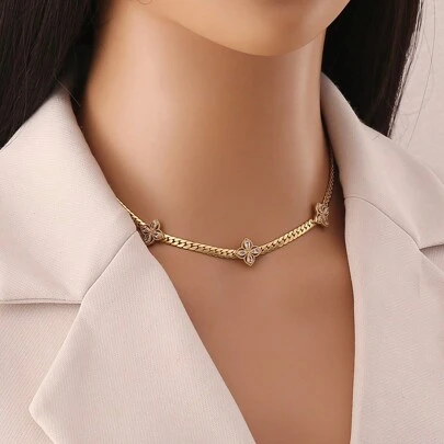 Freegrow 1 collar de acero inoxidable con flor de circonita para mujeres, adecuado para uso diario