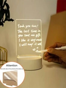 1 pieza Luz de noche de tablero acrílico, con interruptor (incluye base, cable USB, lápiz y tablero acrílico), tablero de mensajes con función borrable y función de iluminación para escritura a mano - Blanco - Ver 3