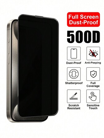 1pc Silk Print Full-Screen Earpiece-Integrated Anti-Peeping Dust-Proof Tempered Glass Film Compatible With Apple Series