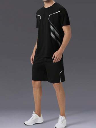 YINGHU Boyfriend Style Men's Quick Drying Ice Silk Short Sleeve T-Shirt And Shorts Sports Suit For Basketball, Running, Cycling, And Fitness Boyfriend Style Men Two Pieces Outfits