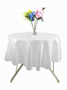 1pc Nordic Style Solid Color Satin Tablecloth For Wedding Party Bar High Table Exhibition Event Buffet Banquet Hotel Round Tablecloth - White - View 2