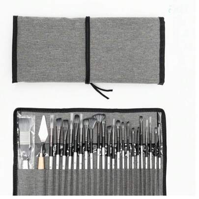 24 件专业画笔套装，带画布刷架，适用于油画、丙烯画和水彩画（白色），返校，学校用品