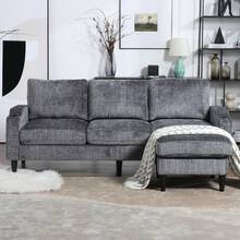 Convertible Sectional Sofa Couch, 3-Seater L-Shaped Couch, Small Sectional Sofa, With Storage Ottoman, Cup Holder, Modern Chenille Fabric Sofa For Small Space/Apartment/Office - Xám - Xem 3