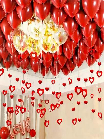 100 piezas Decoración colgante en forma de corazón rojo - Globos de fiesta, adornos colgantes para decoración de cumpleaños, decoración colgante para la habitación