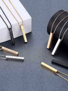 Personalized 3D Vertical Bar Necklace , Customized 2 Sides With Engraving ,Jewelry Gifts For Her Mom Grandma Sister ,Mother's Day Gift,Beautiful Memory Gifts For Dad On Father's Day