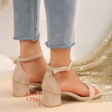 Curea de modă pentru femei ~ Sandale groase din piele intoarsa cu toc inalt, design cu toc inchis, varf deschis de culoare solida, purtare confortabila, ideale pentru ocazii casual, acasa sau de afaceri