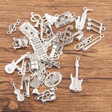 Random 20PCS Alloy Music Note, Saxophone, Guitar, Piano, Microphone Charm Jewelry Making DIY Handmade Musical Equipment Element Pendants - Antique Silver - View 5