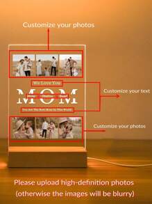 1 pieza Día de la Madre 6 Fotos, Texto Personalizado, Iluminación 3D Personalizada, Impresión del Nombre de la Foto, Regalo Romántico, Regalo Sorpresa para Amigos, Decoración de Escritorio, Pequeña Luz Nocturna