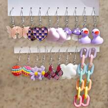 20 件跨境 INS 时尚甜美清新耳环，多巴胺、花朵、奶茶、甜甜圈、蘑菇、鸭子等可爱可爱的设计，情人节 - 彩色 - 查看 2