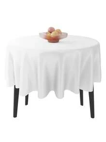 1pc Nordic Style Solid Color Satin Tablecloth For Wedding Party Bar High Table Exhibition Event Buffet Banquet Hotel Round Tablecloth - White - View 4