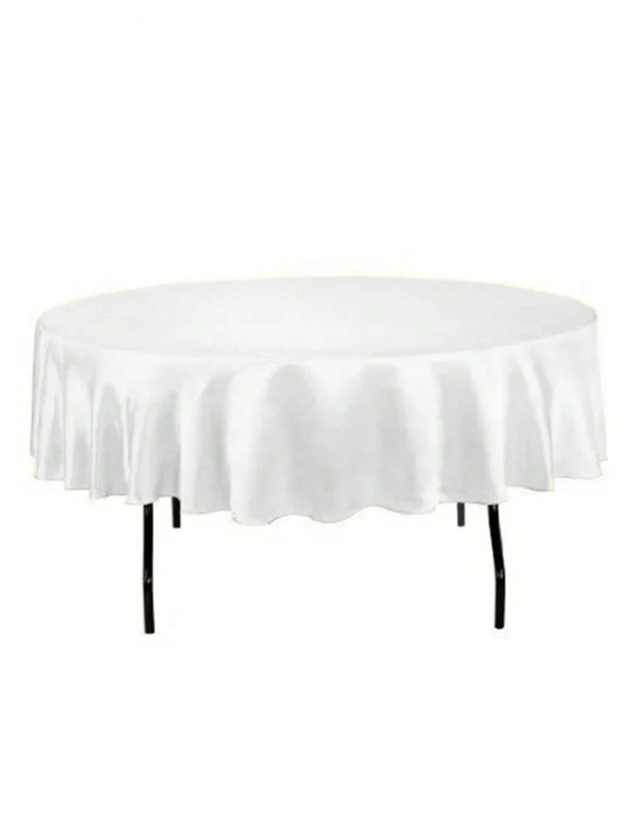 1pc Nordic Style Solid Color Satin Tablecloth For Wedding Party Bar High Table Exhibition Event Buffet Banquet Hotel Round Tablecloth - White - View 1