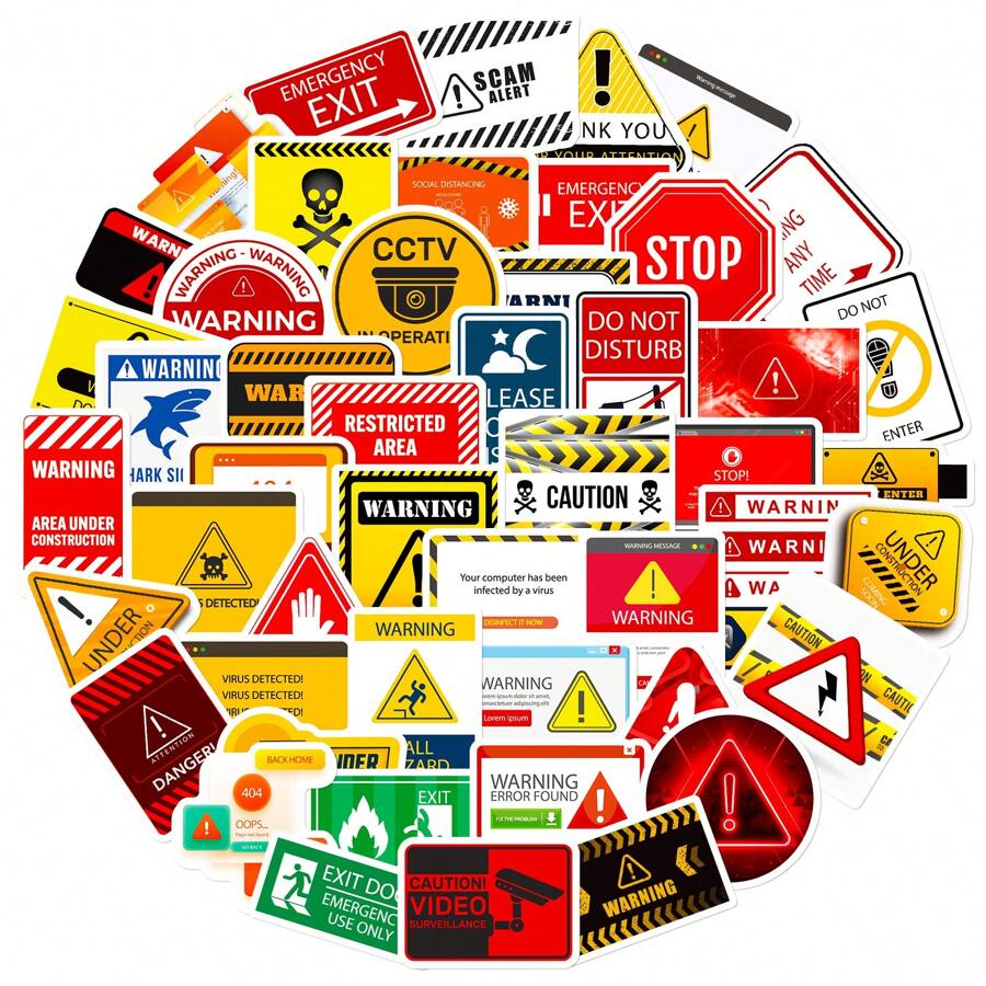 50Pcs Warning Bulk Stickers, Vinyl Waterproof Signs Funny Stickers For