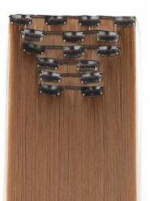 6 Pieces/Set 16 Clip Hair Extensions Black Long Straight Hair Natural Gradual Change Wig Heat Resistant Fiber Women's Hairstyle - Brown - View 5