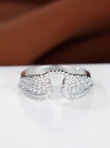 خاتم أنيق بشكل جناح مذهل خاتم زفاف نسائي رائع مع حجر CZ أبيض