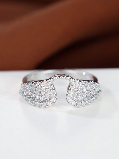 خاتم أنيق بشكل جناح مذهل خاتم زفاف نسائي رائع مع حجر CZ أبيض