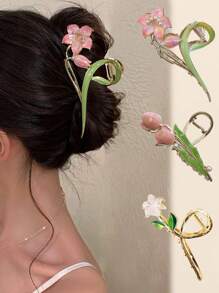 3pcs/Set Multicolor Metal Hair Clips With Country Style Floral Design, Including Tulip Flower, Sweet And Elegant Hair Accessories For Women,Hair Claw,Claw Clips,Hair Jaw Clip,Hair Clutch