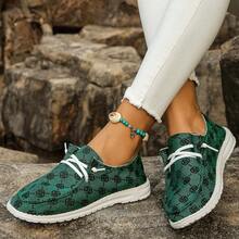 女士白色運動鞋，前綁冰鞋輕質船鞋休閒裝婦女運動鞋 - 軍綠色 - 查看 3