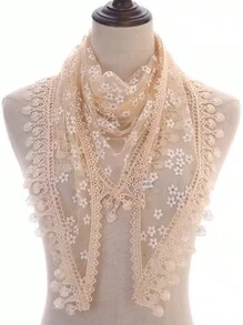 1pc Women Floral Lace Shawl With Hollow-Out Flower Pattern Decor, Breathable Fringed Triangle Scarf For Outdoor And Daily Use, Summer - Multicolor - View 9