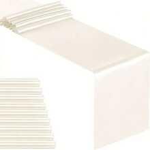 象牙白、红缎、丝绸和光滑面料，专为婚礼、派对、宴会、活动设计，配有简单的纯色桌旗 - 彩色 - 查看 3