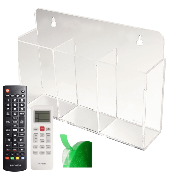Organizador Porta Controle Remoto Acrílico Transparente Para 3 Controles Remotos Televisão Ar Condicionado