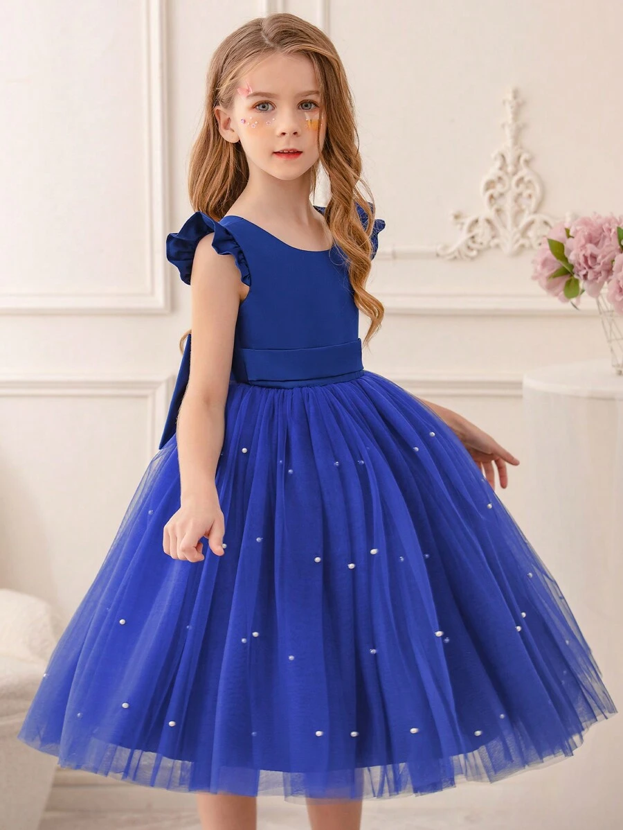 Đầm công chúa voan xếp tầng cho bé gái, thích hợp cho tiệc Valentine, quà sinh nhật, buổi biểu diễn, hòa nhạc, lễ Tạ ơn, lễ tốt nghiệp, mặc thường ngày. - Màu xanh lam - Xem 1